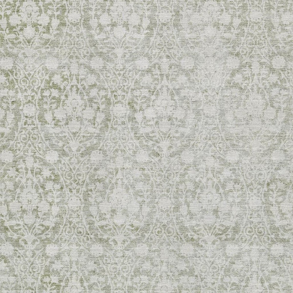HomeRoots 10' Artichoke Green & Ivory Damask Washable Area Rug – Durable, UV-Protected, Family-Friendly Design 692064