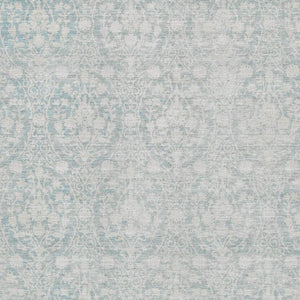 HomeRoots 5' Aqua and Ivory Damask Washable Area Rug - UV Protected, Stylish, and Durable for High-Traffic Areas 692066