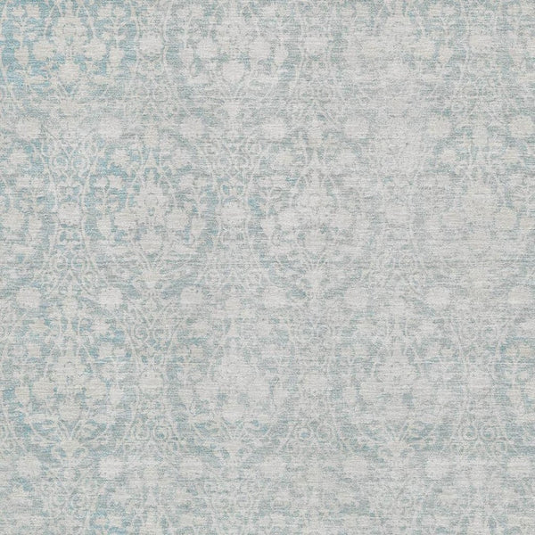 HomeRoots 5' Aqua and Ivory Damask Washable Area Rug - UV Protected, Stylish, and Durable for High-Traffic Areas 692066