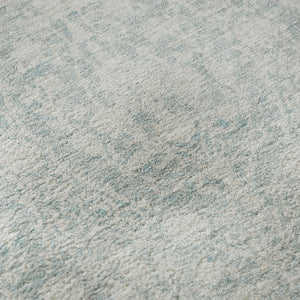HomeRoots 8' X 8' Aqua and Ivory Damask Washable Round Rug – UV Protected, Stain-Resistant, Durable Design! 692067