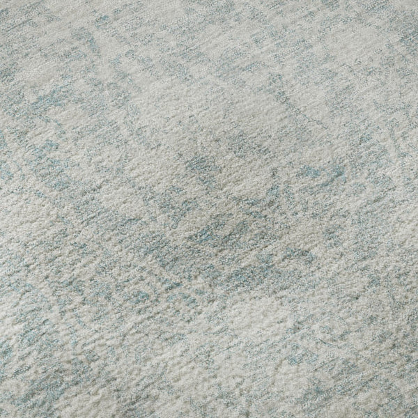 HomeRoots 8' X 8' Aqua and Ivory Damask Washable Round Rug – UV Protected, Stain-Resistant, Durable Design! 692067