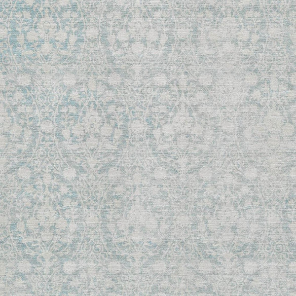 HomeRoots 8' Aqua and Ivory Damask Washable Area Rug - Durable, Stain-Resistant, Non-Slip for Busy Homes! 692068