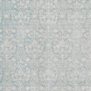 HomeRoots 9' X 12' Aqua and Ivory Damask Area Rug - Washable, UV Protected, Stain-Resistant for High-Traffic Homes 692069