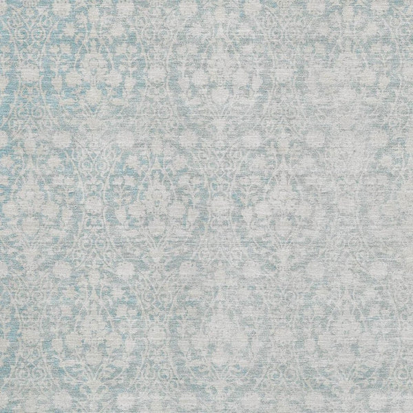 HomeRoots 9' X 12' Aqua and Ivory Damask Area Rug - Washable, UV Protected, Stain-Resistant for High-Traffic Homes 692069