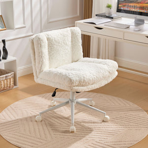 English Elm W26.4 Plush faux alpaca wide seat office chair with double cushion, 360° swivel, ergonomic chic design Cream W1143P369105