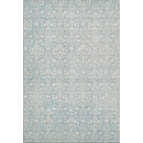 HomeRoots 10' X 14' Aqua and Ivory Damask Washable Area Rug - Stylish, Stain-Resistant, UV-Protected Design! 692070