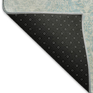 HomeRoots 10' X 14' Aqua and Ivory Damask Washable Area Rug - Stylish, Stain-Resistant, UV-Protected Design! 692070