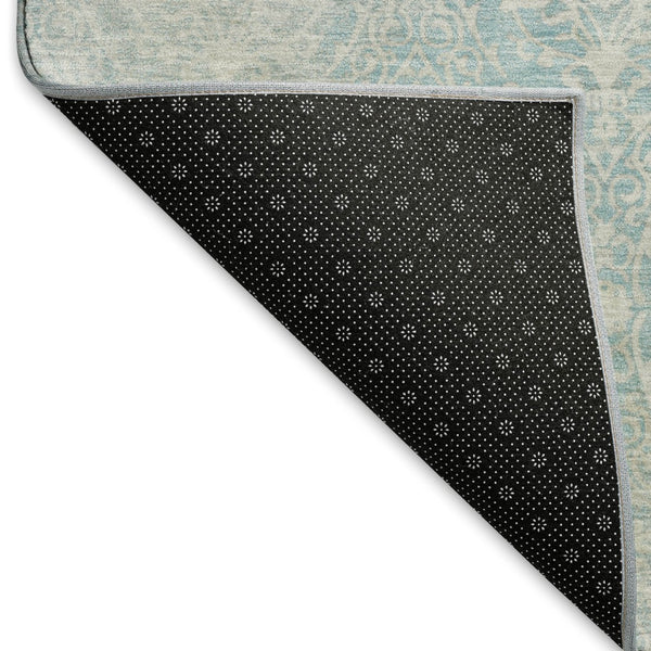 HomeRoots 10' X 14' Aqua and Ivory Damask Washable Area Rug - Stylish, Stain-Resistant, UV-Protected Design! 692070