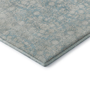 HomeRoots 10' X 14' Aqua and Ivory Damask Washable Area Rug - Stylish, Stain-Resistant, UV-Protected Design! 692070