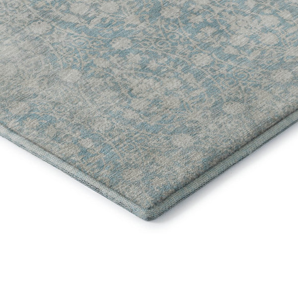 HomeRoots 10' X 14' Aqua and Ivory Damask Washable Area Rug - Stylish, Stain-Resistant, UV-Protected Design! 692070