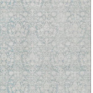 HomeRoots 10' X 14' Aqua and Ivory Damask Washable Area Rug - Stylish, Stain-Resistant, UV-Protected Design! 692070