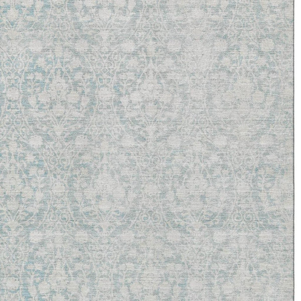 HomeRoots 10' X 14' Aqua and Ivory Damask Washable Area Rug - Stylish, Stain-Resistant, UV-Protected Design! 692070