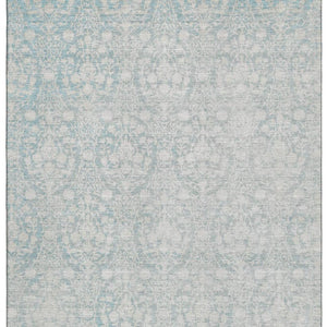HomeRoots 10' X 14' Aqua and Ivory Damask Washable Area Rug - Stylish, Stain-Resistant, UV-Protected Design! 692070