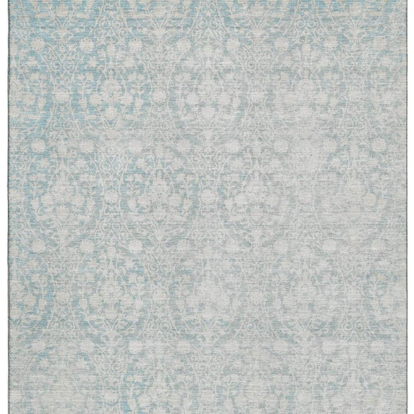 HomeRoots 10' X 14' Aqua and Ivory Damask Washable Area Rug - Stylish, Stain-Resistant, UV-Protected Design! 692070