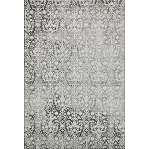 HomeRoots 5' X 8' Charcoal Ivory Damask Area Rug - Stylish, Washable, UV-Protected, Perfect for Families & Pets! 692072