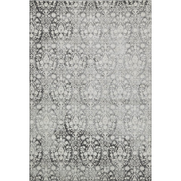 HomeRoots 5' X 8' Charcoal Ivory Damask Area Rug - Stylish, Washable, UV-Protected, Perfect for Families & Pets! 692072