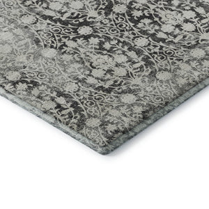 HomeRoots 5' X 8' Charcoal Ivory Damask Area Rug - Stylish, Washable, UV-Protected, Perfect for Families & Pets! 692072