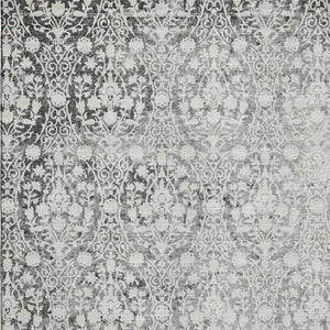 HomeRoots 5' X 8' Charcoal Ivory Damask Area Rug - Stylish, Washable, UV-Protected, Perfect for Families & Pets! 692072