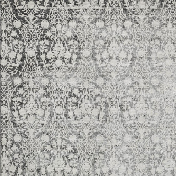 HomeRoots 5' X 8' Charcoal Ivory Damask Area Rug - Stylish, Washable, UV-Protected, Perfect for Families & Pets! 692072