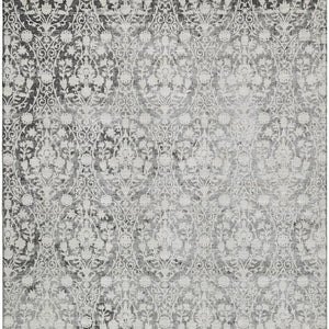 HomeRoots 5' X 8' Charcoal Ivory Damask Area Rug - Stylish, Washable, UV-Protected, Perfect for Families & Pets! 692072