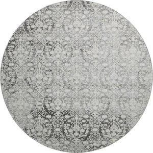 HomeRoots 8' X 8' Charcoal & Ivory Damask Washable Round Rug – Durable, UV-Protected, Easy-Care Beauty for Homes 692073