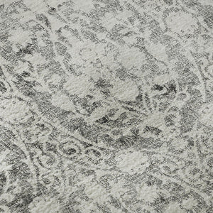 HomeRoots 8' X 8' Charcoal & Ivory Damask Washable Round Rug – Durable, UV-Protected, Easy-Care Beauty for Homes 692073