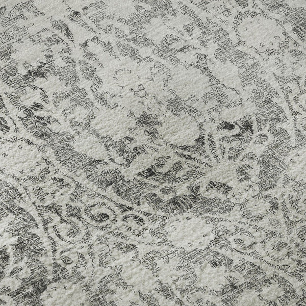 HomeRoots 8' X 8' Charcoal & Ivory Damask Washable Round Rug – Durable, UV-Protected, Easy-Care Beauty for Homes 692073