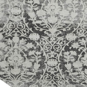 HomeRoots 8' X 8' Charcoal & Ivory Damask Washable Round Rug – Durable, UV-Protected, Easy-Care Beauty for Homes 692073