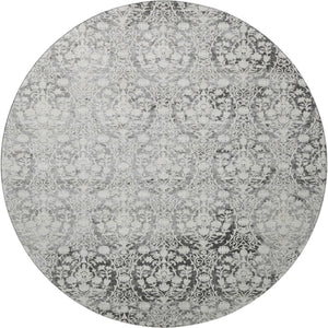 HomeRoots 8' X 8' Charcoal & Ivory Damask Washable Round Rug – Durable, UV-Protected, Easy-Care Beauty for Homes 692073