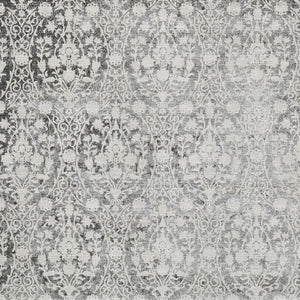 HomeRoots 8' Charcoal and Ivory Damask Area Rug - Washable, UV-Protected, Stylish & Kid-Friendly Home Decor 692074