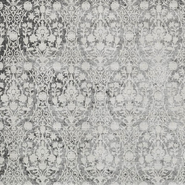 HomeRoots 8' Charcoal and Ivory Damask Area Rug - Washable, UV-Protected, Stylish & Kid-Friendly Home Decor 692074
