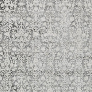 HomeRoots 9' X 12' Charcoal Ivory Damask Washable Area Rug - Durable, UV Protected, Ideal for Busy Homes 692075