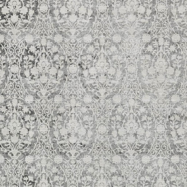 HomeRoots 9' X 12' Charcoal Ivory Damask Washable Area Rug - Durable, UV Protected, Ideal for Busy Homes 692075
