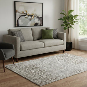 HomeRoots 5' X 8' Chocolate And Ivory Damask Area Rug – Stylish, Washable, UV-Protected for Busy Homes! 692078