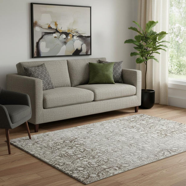 HomeRoots 5' X 8' Chocolate And Ivory Damask Area Rug – Stylish, Washable, UV-Protected for Busy Homes! 692078