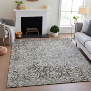 HomeRoots 5' X 8' Chocolate And Ivory Damask Area Rug – Stylish, Washable, UV-Protected for Busy Homes! 692078