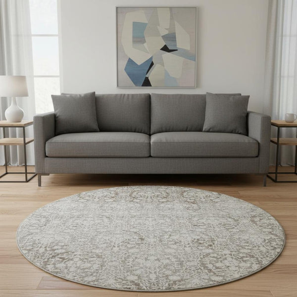 HomeRoots 8' X 8' Chocolate Damask Round Rug - Stylish, Washable, UV Protected, & Perfect for Busy Homes 692079