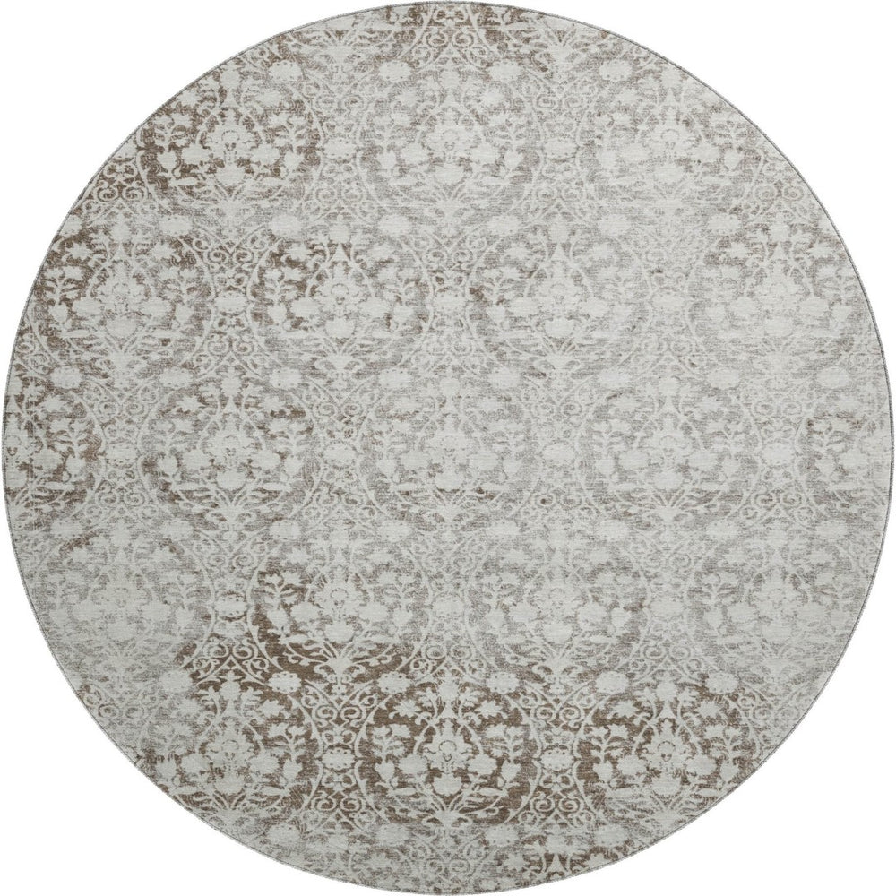 HomeRoots 8' X 8' Chocolate Damask Round Rug - Stylish, Washable, UV Protected, & Perfect for Busy Homes 692079