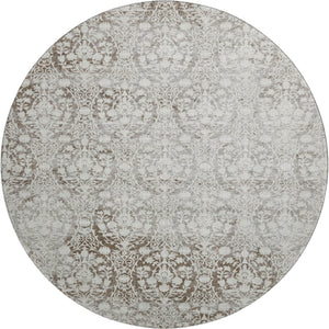HomeRoots 8' X 8' Chocolate Damask Round Rug - Stylish, Washable, UV Protected, & Perfect for Busy Homes 692079