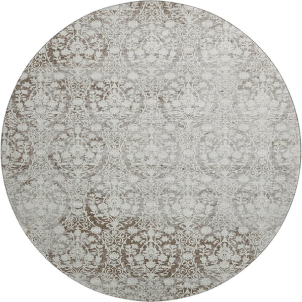 HomeRoots 8' X 8' Chocolate Damask Round Rug - Stylish, Washable, UV Protected, & Perfect for Busy Homes 692079