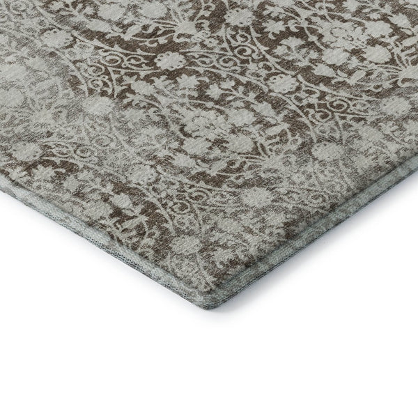 HomeRoots 8' X 8' Chocolate Damask Round Rug - Stylish, Washable, UV Protected, & Perfect for Busy Homes 692079