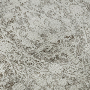HomeRoots 8' X 8' Chocolate Damask Round Rug - Stylish, Washable, UV Protected, & Perfect for Busy Homes 692079