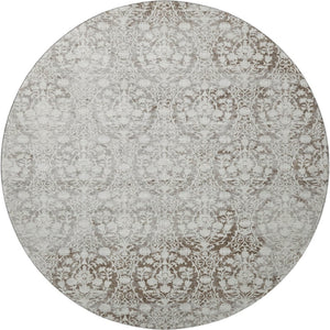 HomeRoots 8' X 8' Chocolate Damask Round Rug - Stylish, Washable, UV Protected, & Perfect for Busy Homes 692079