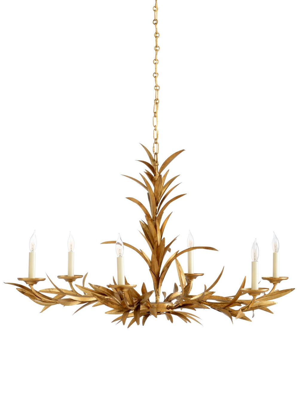 Chelsea House Laurel Antique Gold Leaf Sunburst Chandelier With Laurel Leaf Iron Motifs — Sculptural Focal Lighting 69208