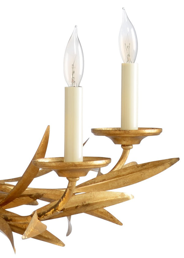 Chelsea House Laurel Antique Gold Leaf Sunburst Chandelier With Laurel Leaf Iron Motifs — Sculptural Focal Lighting 69208