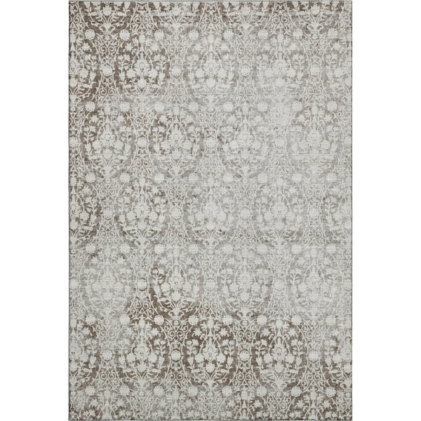 HomeRoots 8' Chocolate and Ivory Damask Area Rug - Durable, Washable, UV Protected for High-Traffic Homes 692080