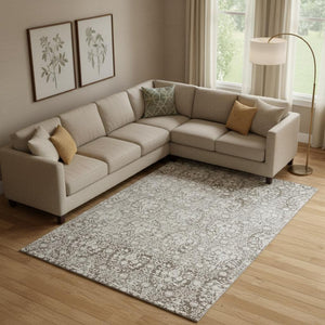HomeRoots 10' Chocolate and Ivory Damask Area Rug - Washable, UV Protected, Stylish & Durable for Any Room 692082