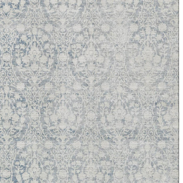 HomeRoots 5' X 8' Denim Blue & Ivory Damask Area Rug – Stylish, Washable, UV-Protected for Busy Homes 692084