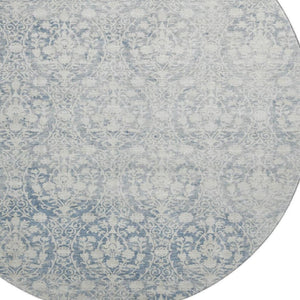 HomeRoots 8' Denim Blue & Ivory Damask Round Rug - Washable, UV Protected, Perfect for High-Traffic Areas! 692085
