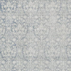 HomeRoots 8' Denim Blue And Ivory Damask Area Rug - Washable, UV Protected, Stain Resistant for Busy Homes 692086